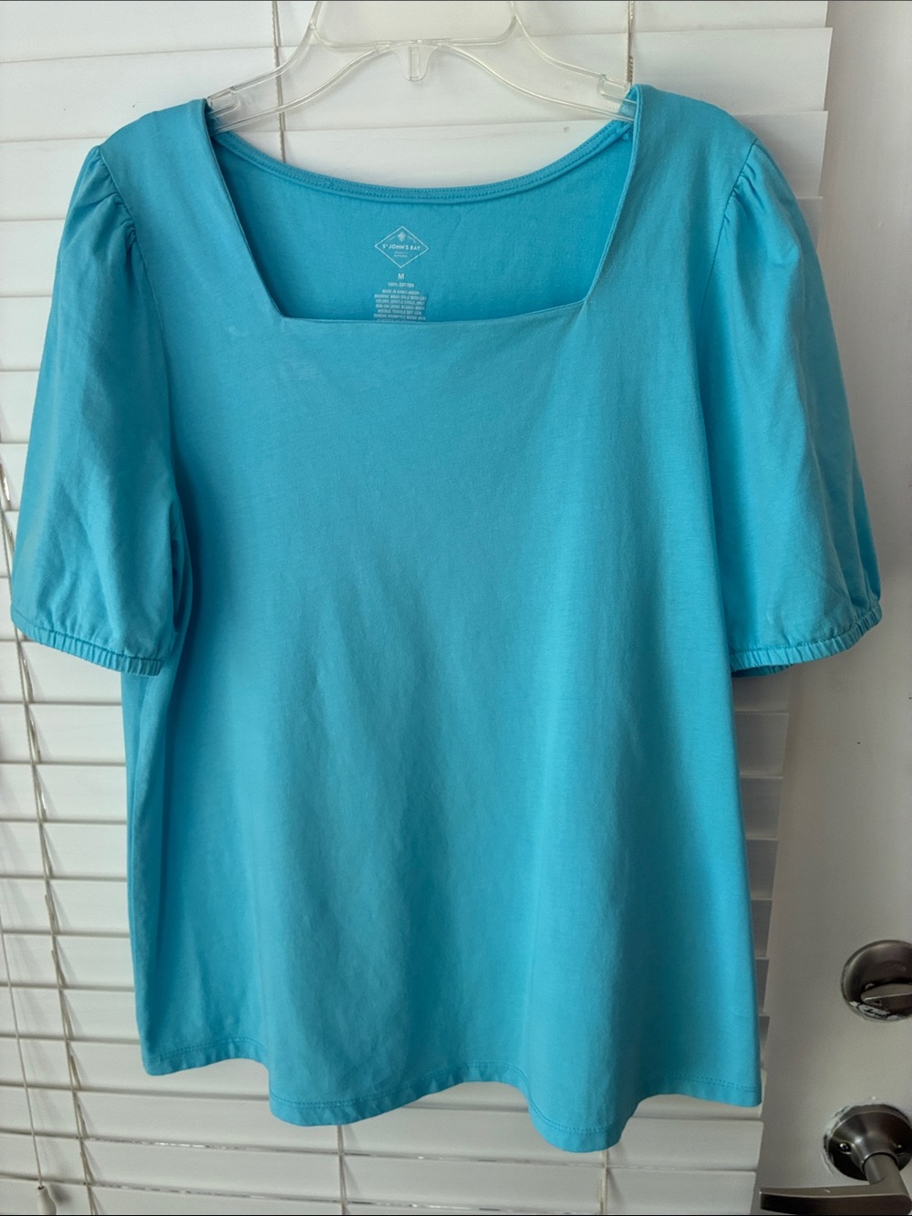 St.John’s Bay Top Square Neck Short Sleeve Turquoise Blue SZ M